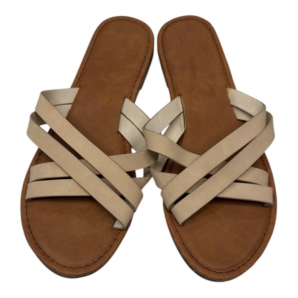 Seven7 Beige Strappy Criss Cross Sandals Womens Size 10